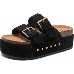 Women's Platform Clogs Sandals Cork Footbed with Comfort Double Buckles, Summer Platform Slides Mules, Summer Beach Comfort Wide Widths Availab, Size 10