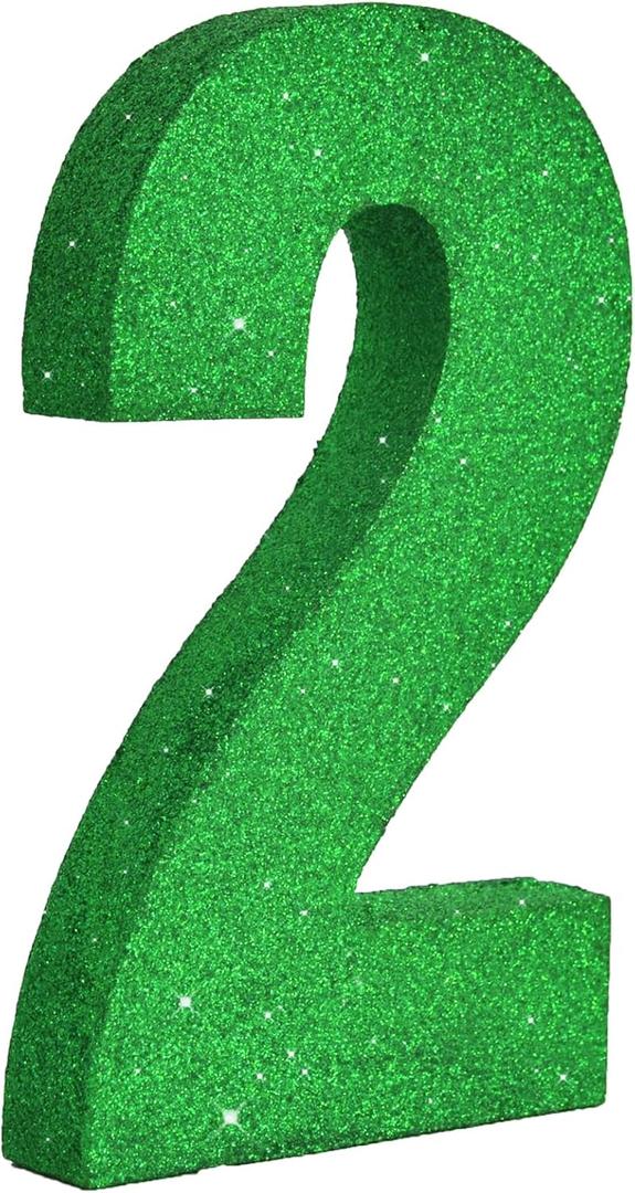 TONIFUL 7.8 Inch Green Glitter Number 2 Table Centerpiece 0-9 Birthday Party Decorations,Digit 2 for Birthday,Chrismas,Graduation,Bridal Shower,Valentine's Day,Anniversary Party Supplies