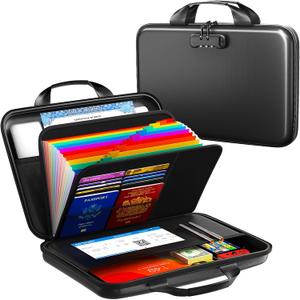 Fireproof Accordion File Organizer with Lock,Hard-Shell Fireproof Document Box with 13 Pockets for Certificates, Passports Laptop Important Documents Portable Home Office Travel Safe Storage (Black)