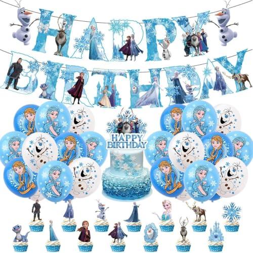 49 Psc For Frozen theme party setup, easy to assemble decorations, including children's DIY cake toppers and background cloth sets, perfect for children's birthday parties.