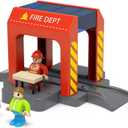 Wooden Train Track Expansion Pack, Train Accessories of City Fire Station Compatible for All Major Brands Train Set, Train Toys Railway System for Kids Ages 3 and Up.