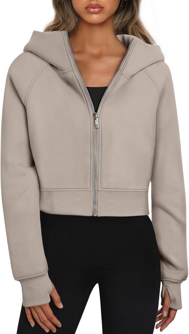 Trendy Queen Womens Zip Up Hoodies Jackets Cropped Sweatshirts Fleece Fall Outfits Casual Comfy Y2k Tops Winter Clothes 2026, Medium