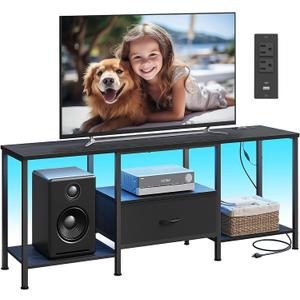 SONGMICS BELLAH Collection - TV Stand for TVs Up to 70 Inches, Media Console Table and Entertainment Center Unit for Living Room, with Shelves and Drawer, Steel, Modern, Ink Black ULGS131B101S