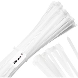 Bolt Dropper 12-Inch White Zip Ties - 100-Pack Reusable Heavy Duty Wire and Cable Ties - Durable Self-Locking Nylon with 120 lbs Tensile Strength - UV and Temperature Resistant for Indoor and Outdoor