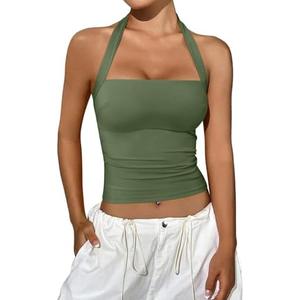 REORIA Women's Halter Going Out Tops 2025 Summer Y2K Shirts Sleeveless Sexy Crop Tank Top Y2k Outfits size M
