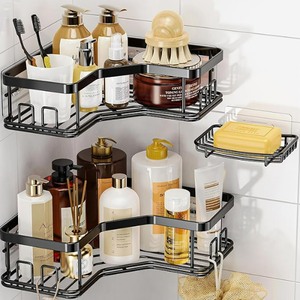 MAXIFFE 3 Pack Corner Shower Caddy with Soap Holder, Large Capacity Sturdy Easy Install No Drilling Stainless Steel Hold 40 LBS Shower Organizer Shelves Rack Storage for Family Renters Bathroom, Black