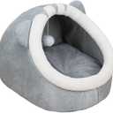 Winter Warm Pet Kennel with Cover Anti-Kicking Self-contained Quilt Dog Kennel Semi-Enclosed Soft Half-Covered Cat Bed (Gray)