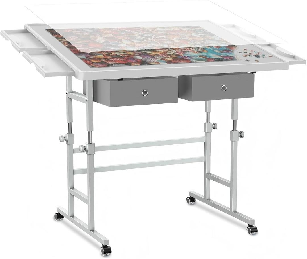 ALL4JIG 1000 Piece Light-Weight Adjustable Jigsaw Plastic Puzzle Table for Adults, 22.44"30.20" Multi-Functional Puzzle Board with 4 Drawers & Protective Cover, 45-Degree Any-Angle Tilt for Leisure, Small-1000pcs
