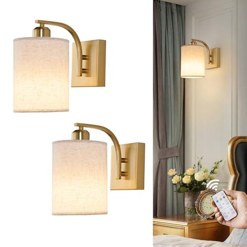 Powfloven Gold Rechargeable Wall Sconces 1 Pack with Remote, Wireless Battery Operated Dimmable LED Wall Lights, Cordless Wall Lighting Lamp Fixture for Bedroom Living Room