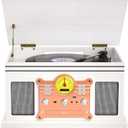 Vinyl Record Player and CD Player Cassette Combo, 10 in 1 Bluetooth Record Player with FM/AM Radio USB/TF Recording & AUX/RCA, Vintage 3-Speed Turntable for Home Decor, Gift Ready (White Wood)