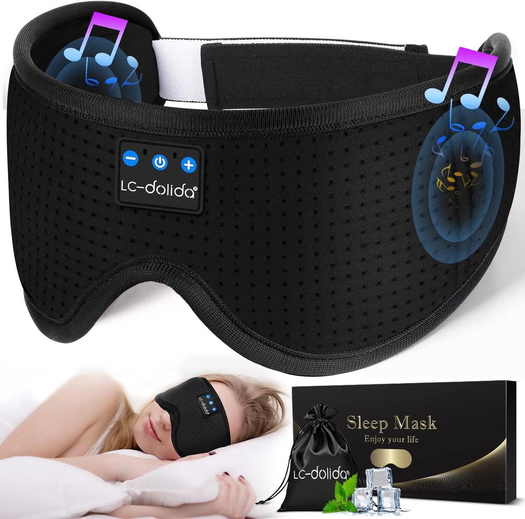 Sleep Headphones Sleep Mask with Bluetooth Headphones, LC-dolida Eye Mask for Sleeping Eye Pillow Sleeping Headphones for Side Sleepers Thin Speaker Cool Gadgets Gifts for Men&Women (Black Silk)