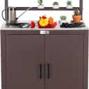 Garden Potting Bench with Storage Cabinet,Outdoor Gardening Table & Work Bench for Plants, Horticulture,Outdoor Workstation with Stainless Steel Tabletop,Outdoor Work Table with Elevated Rack (Large, Brown)