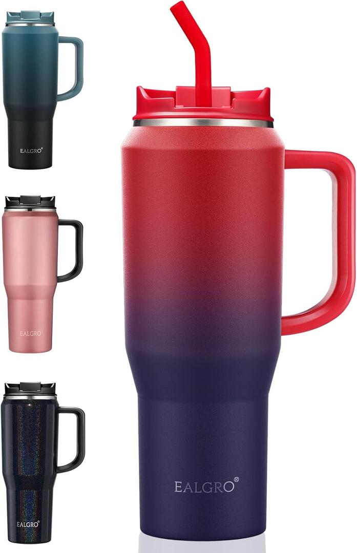 40 oz Tumbler with Handle, Insulated Tumblers with Lid and Straw, Large Metal Sports Water Bottle Jug, Thermal Stainless Steel Travel Coffee Mug Cup, Dark Rainbow (40 Ounces)