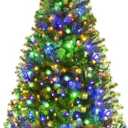 Goplus 5FT Pre-Lit Artificial Christmas Tree, Hinged Spruce Xmas Full Tree with 150 LED Multicolor Lights, 11 Lighting Modes, 600 PVC Branch, Foldable Base, for Indoor Home Office Decoration