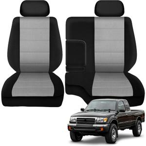 SAPUBK Front Seat Covers Replace for 1995-2000 Toyota Tacoma 60/40 Front Bench with Center Console, Driver and Passenger Knitted Fabric Composite Soft Foam Lining Airmesh Breathable Seat Cover (Black&Light Grey)