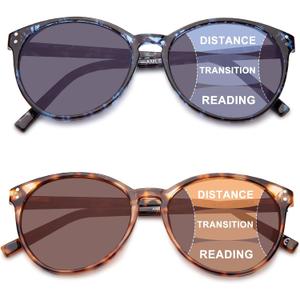 LianSan 2Packs Progressive Multifocus Sunglasses for Women - Ladies Multifocal Sun Readers Reading Glasses with UV Protection