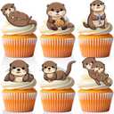 18 PCS Cute Otter Cupcake Toppers for Boys Girls Happy Birthday Baby Shower Animal Cake Decor Picks Sea Otter Birthday Themed Party Decorations