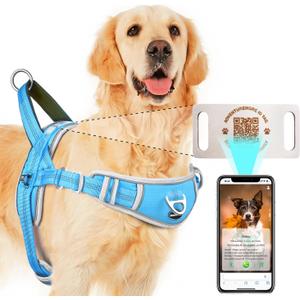 ADVENTUREMORE Small Dog No Pull Harness with QR Code Tag, Adjustable Reflective Vest, Escape Proof with Front Clip Handle for Training Walking - Light Blue