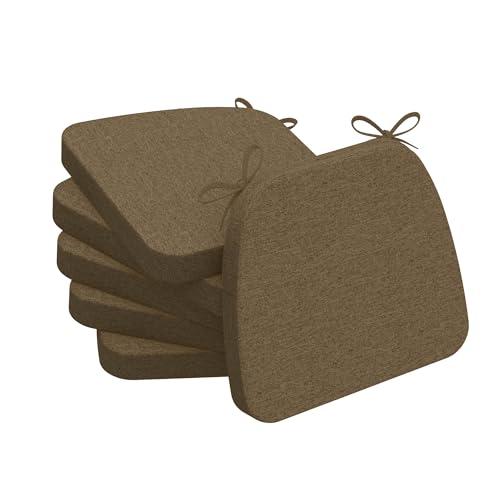 AAAAAcessories D-Shaped Chair Cushions, 2" Thick Dining Chair Pads with Ties and Removable, Machine-Washable Cover, 17" x 16", Set of 6, Taupe