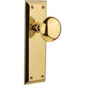 Nostalgic Warehouse New York Door Knob with Plate (PRIVACY-Backset Size:2.75 in, Unlacquered Brass)