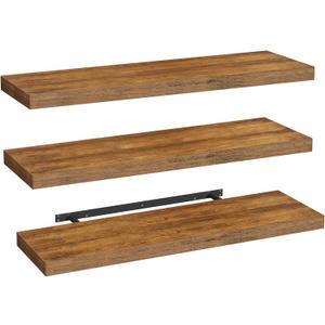 RALGEND Floating Shelves for Wall, 1.5" Thick Wall Shelf Set of 3 with Invisible Bracket, L47.2 x W7.9 Hanging Shelves Farmhouse Home Decor for Bathroom, Living Room, Bedroom, Rustic Brown 12301BJP3BF