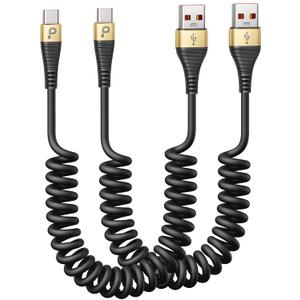 USB C Cable Fast Charging, 2Pack 3ft Coiled USB A to Type C Charge Cord for Car USB-C Charging Cable Compatible with iPhone 17/16/15/Pro/Samsung Galaxy S20 S10 Note 10 and Other USB C Devices-Gold