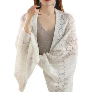 Womens Wool Knitted Wrap Dual Purpose Hollow Out Cardigan Cape Fashion Pashmina Scarf Shawl (MEdium)