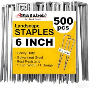 AMAGABELI 6 Inch 500 Pack Galvanized Landscape Staples 11 Gauge Anti-Rust Heavy Duty Garden Stakes Plant Cover Spikes U-Shaped Sod Pins Fence Stakes for Weed Barrier,Irrigation Tubing,Lawns,Decoration