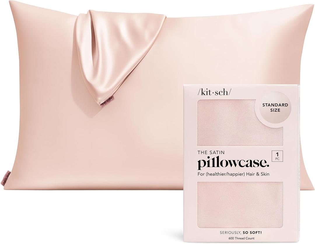Kitsch Satin Pillowcase with Zipper for Hair & Skin - Softer Than Silk Pillow Cases, Smooth Cooling Satin Pillow Case, Wrinkle-Free, Machine Washable - Pillow Cases Standard Size (19x26) - Blush, Standard