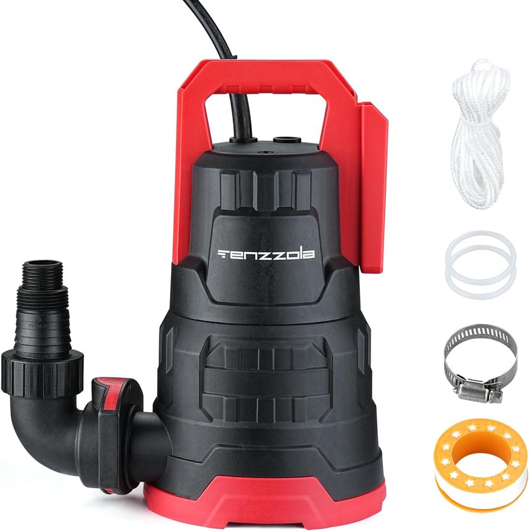Sump Pump, 1 HP 3960GPH Submersible Utility Water Pump, Thermoplastic Portable Electric Water Removal Transfer Pump with 16.4FT Cord for Swimming Pool Basement Garden Pond Tubs Draining