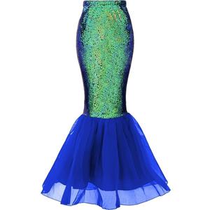 Women's Halloween Mermaid Tail Costume Dress Cosplay Party Sequin Maxi Skirt (Large, Blue)