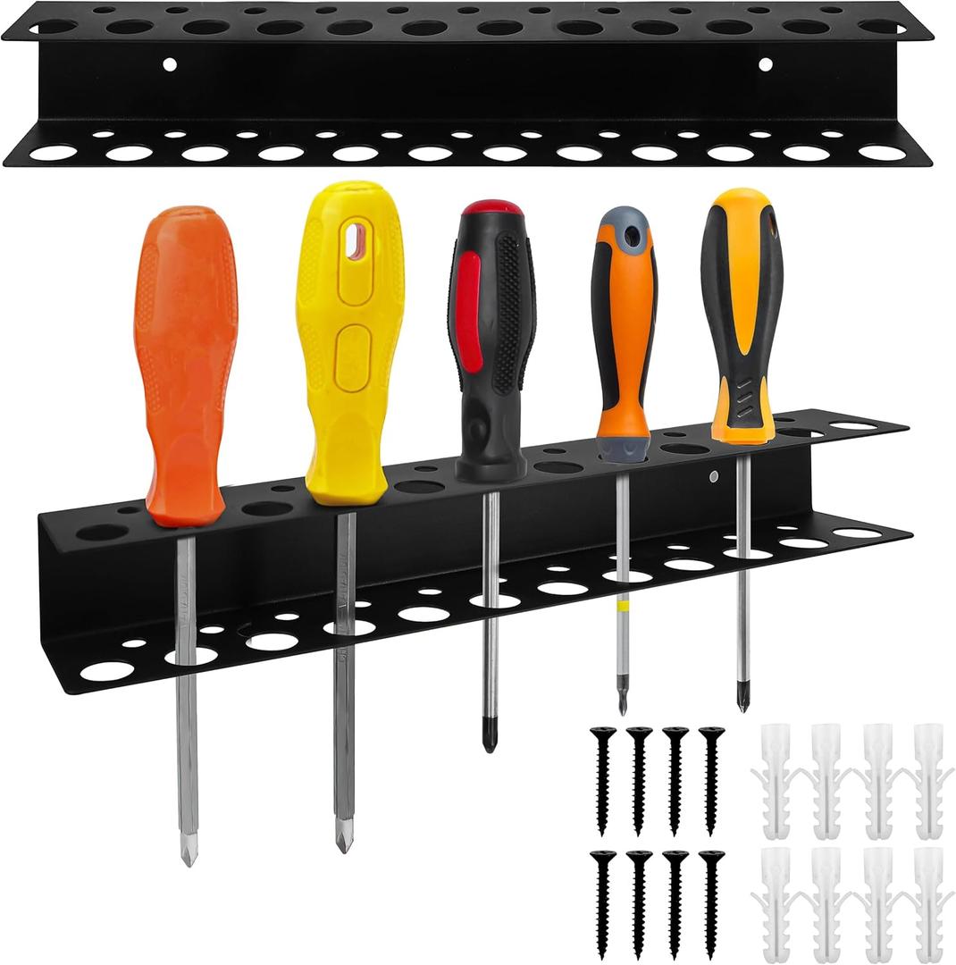 Screwdriver Holder Wall Mount with 23 Holes, 12.6" Long, Heavy Duty Hand Tool Box Organizer Holders Rack Storage Peg Board for Screw Driver Pliers for Garage Workshop Shed (No Screwdriver Included)