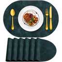 ADRIMER Placemats, Heat Resistant Oval Placemats Set of 6 Washable 12 x 17 Inch, Waterproof Table Mats, Wipeable Pu Place Mats for Kitchen, Dining Room, Dark Blue