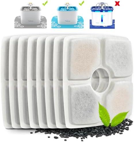 Veken 8 Pack Replacement Filters for 84oz/2.5L Automatic Pet Fountain Cat Water Fountain Dog Water Dispenser