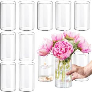 12Pcs Glass Cylinder vases for Centerpieces, 6 Inches Clear Bud Vases for Wedding Decorations,Floral Vase Bulk Flower vases,Tall Glass Hurricane Candle Holder for Table Shelf, Party.