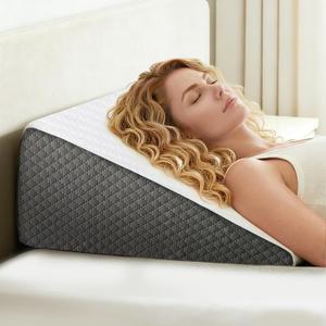 Wedge Pillow for Sleep Apnea, Bed Wedge Pillow for Headboard, Headboard Triangle Pillow Wedge for Acid Reflux, After Surgery, Snoring, Cooling Memory Foam Top, Removable Cover, 24x24x12Inch (White)