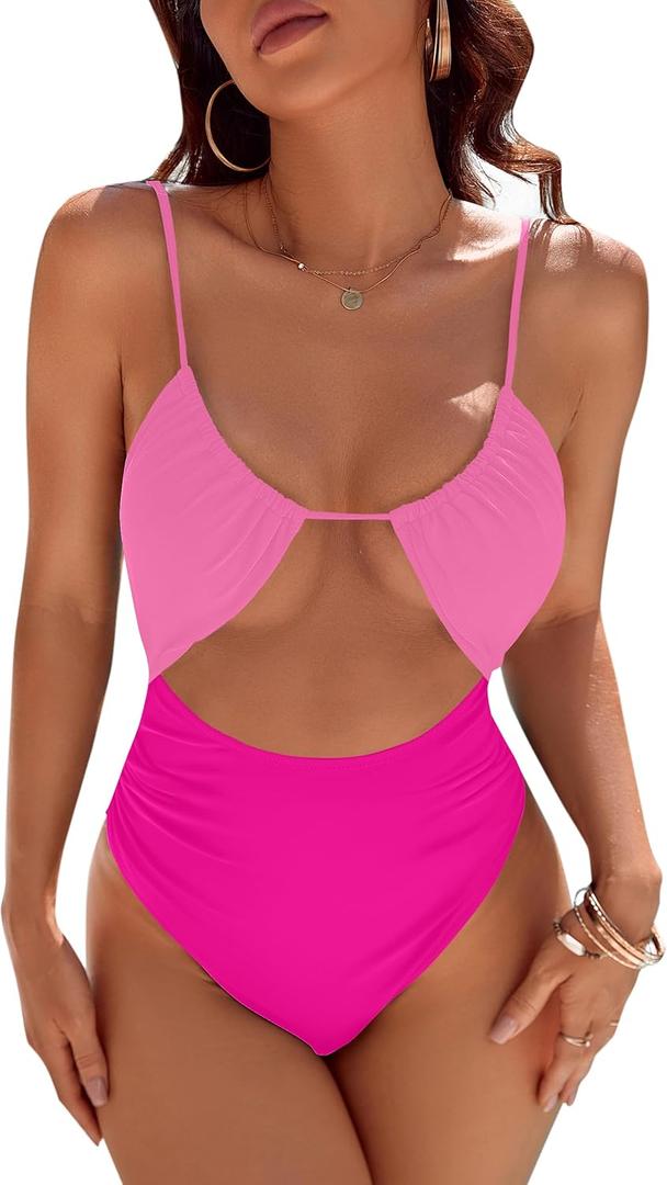 Blooming Jelly Womens One Piece Swimsuit Tummy Control Bathing Suit Sexy Flattering Cheeky High Cut Out Cute Ladies Swimwear (Medium, Magenta)
