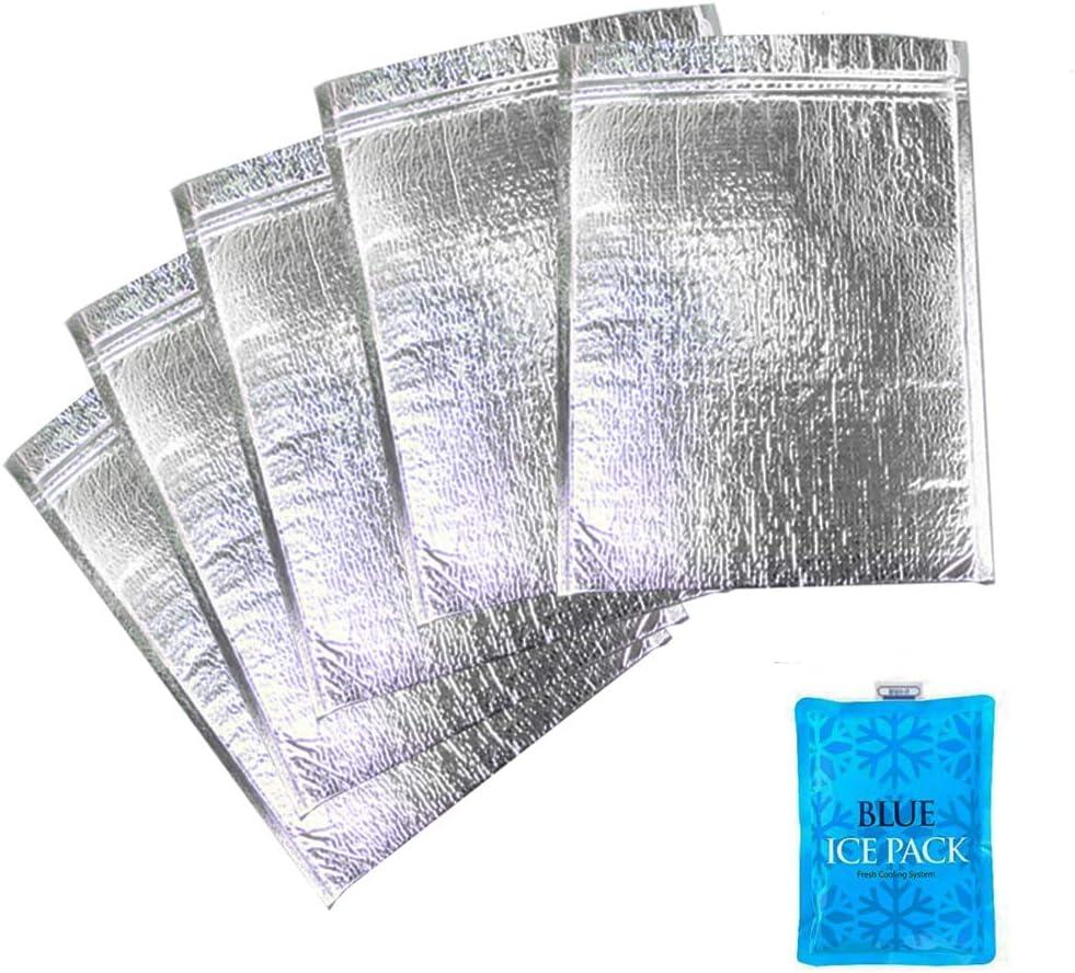 IInsulated Easy Zip Lock Resealable Aluminum Bag with ice pack Lunch Bag Sandwich Bag Hot & Cold Pouch Reusable Thermal Picnic Bag (6 x 10 Inch), SMALL, Sliver