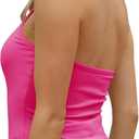 GEMBERA Womens Backless Halter Neck Front V Neck Camisole Basic Casual Fitted Cropped Tank Tops Shirts (Pink, S)
