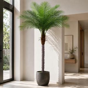 7ft Artificial Phoenix Palm Tree, Faux Coconut Silk Tropical Fake Palm Plant for Indoor Outdoor Home Office Patio Bathroom Pool Coastal Decor