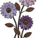 Xuhal Metal Flower Wall Art, 15.75 Inch Vintage Daisy Wall Decor, Not 3D, Flat Rustic Metal Floral Hanging Farmhouse Spring Leaf Sculpture for Living Room Bedroom Indoor Outdoor(Purple)