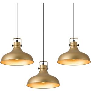 ALAISLYC Gold Farmhouse Pendant Lights Matte Pendant Lighting for Kitchen Island Industrial Adjustable Height Vintage Dome Hanging Light Fixtures for Barn, Dining Room 3 Packs