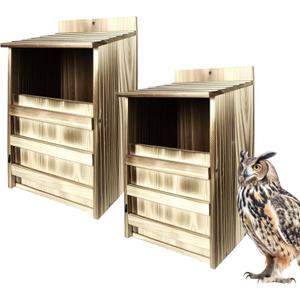 2 Pack Rectangle Owl Houses, Bird Houses for Outside, Wooden Owl Nest Box Large Opening Screech Outdoor Bird's Box, for Wildlife Screech, Barred, Great Horned, Barn Owls, Assembly Required