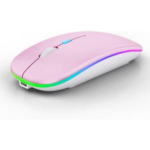 WREANU Wireless Bluetooth Mouse Rechargeable Laptop Mice with LED Lights Silent Slim Use(BT5.2 and 2.4G Portable USB Receiver) Dual Mode Computer Mouse for Laptop/iPad/Tablet/Apple/Computer/Mac(Pink)