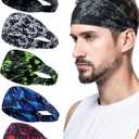 Sports Headbands for Men, Sweat Bands Headbands Men Absorbent Head Band Stretchy Sweatbands 3 Pack Hair Band Workout Football Running Cycling Fitness (Camouflage colour black and grey, camouflage colour black and white, camouflage colour green, camouflage colour blue, camouflage colour red)