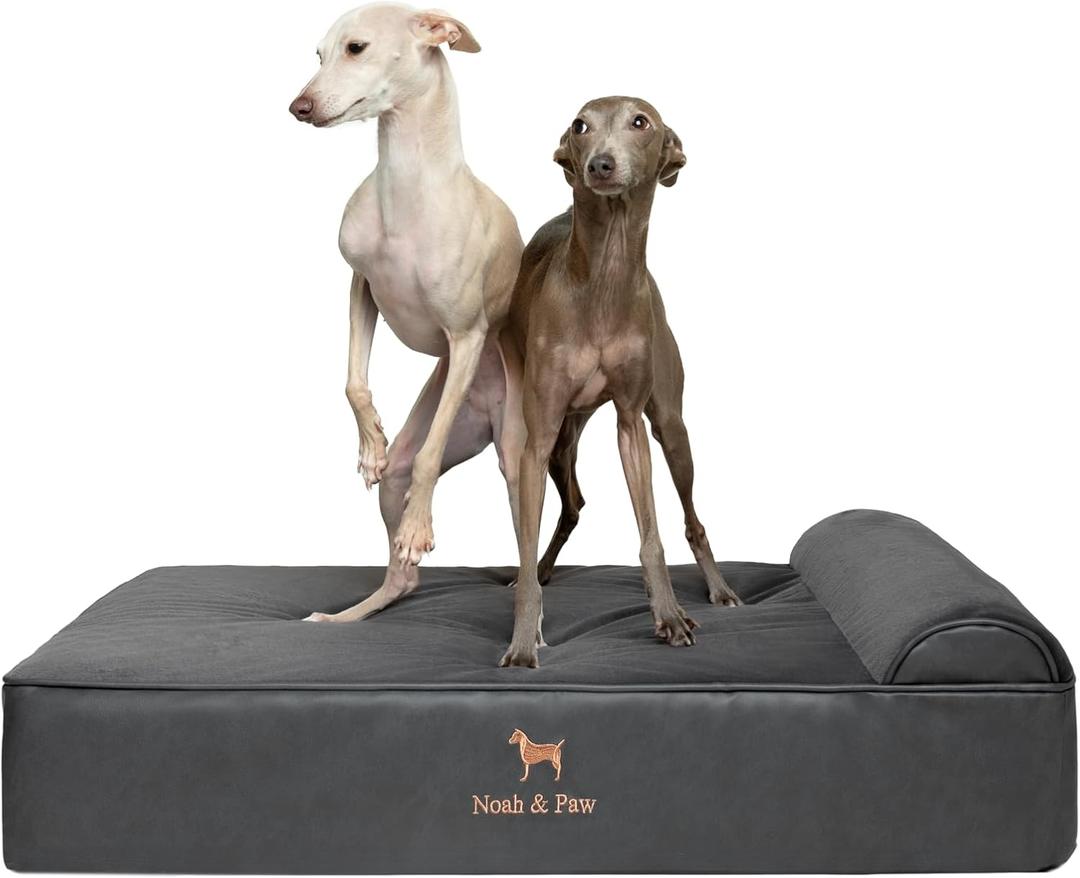 NOAH & PAW Large Dog Bed, 35x25x8.7 Inch, Orthopedic Dog Beds, Eggshell Memory Foam Infused with Cooling Gel, Waterproof, Machine Washable, Includes Inner Cover (Faux Leather) (Charcoal)