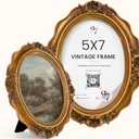97 Decor Antique 5x7 Oval Picture Frame - Vintage Oval Frame 5x7, Gold Photo Frames 5 X 7 With Glass Front For Tabletop Display And Wall Hanging, Ornate Victorian Poster Frames 5 By 7