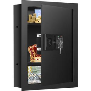 22.05" Tall Wall Safes Between the Studs 16" Centers, Combination Lock in Wall Safe with 2 Removable Shelf, Hidden Safe for Money, Jewelry, Document, Passport (Black)