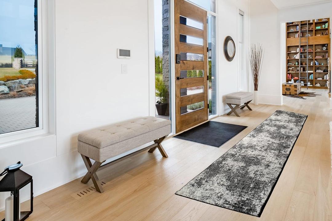 ShadesU Custom Size Abstract Design Non-Slip Hallway Runner Rug Carpet Low-Pile 0,3" Non Slip Backed (Black Color, 31inch Wide x 2ft Length)