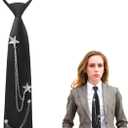 Black Tie for Women Girls Pre-Tied Womens Tie with Metal Chain Accessories Adjustable Necktie for School Shirt